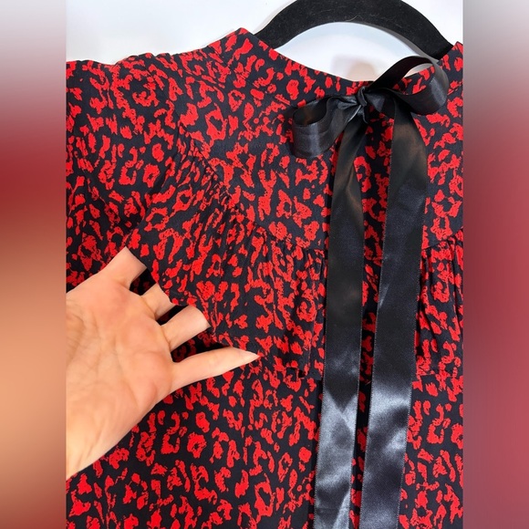 Zara dark Red‎ Animal Print Tiered Ruffle Babydoll dress XS coquette lolita - Picture 6 of 16